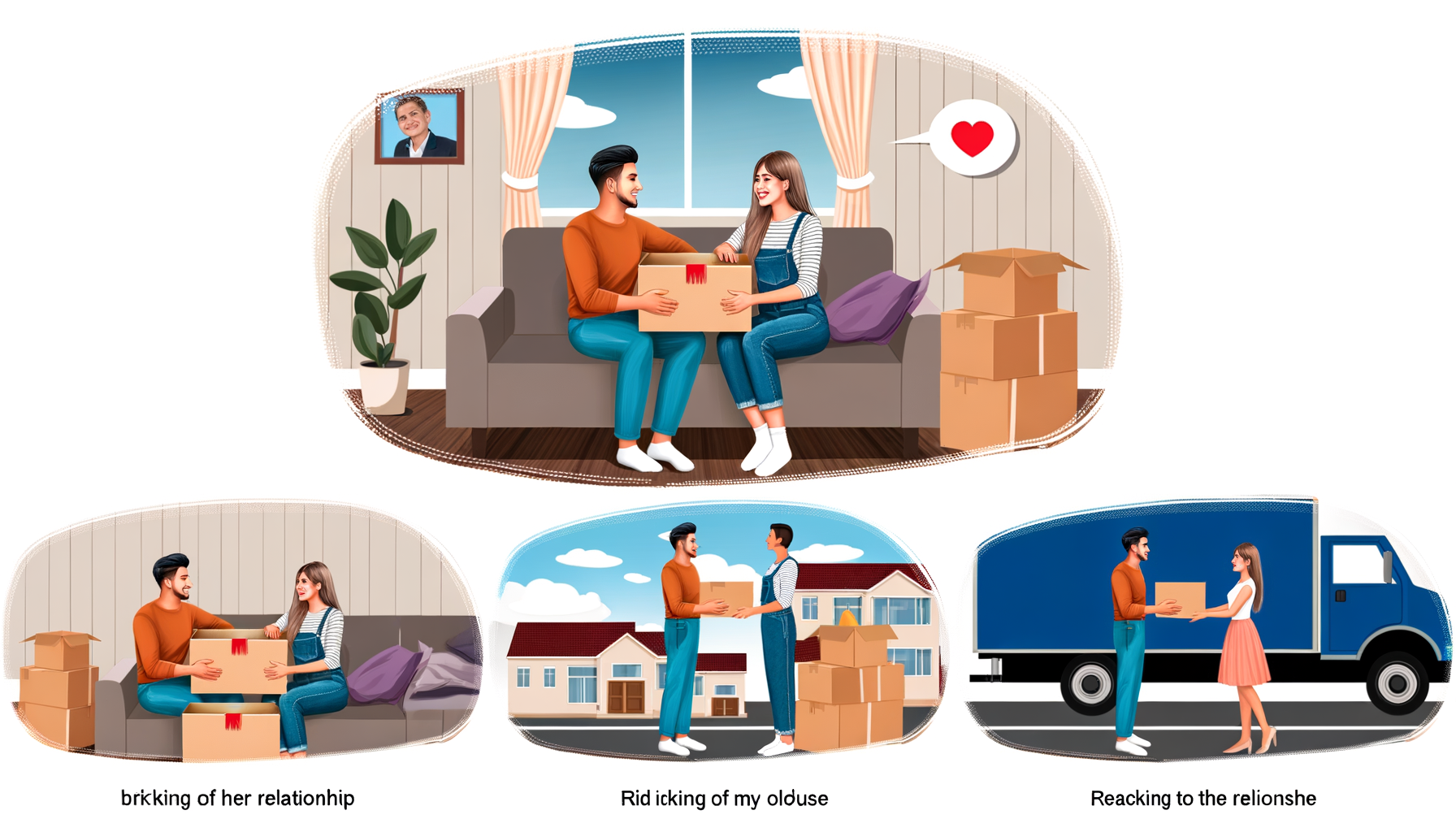 "Couple emballant des cartons pour déménager afin de suivre le travail du conjoint, illustrant une transition harmonieuse"