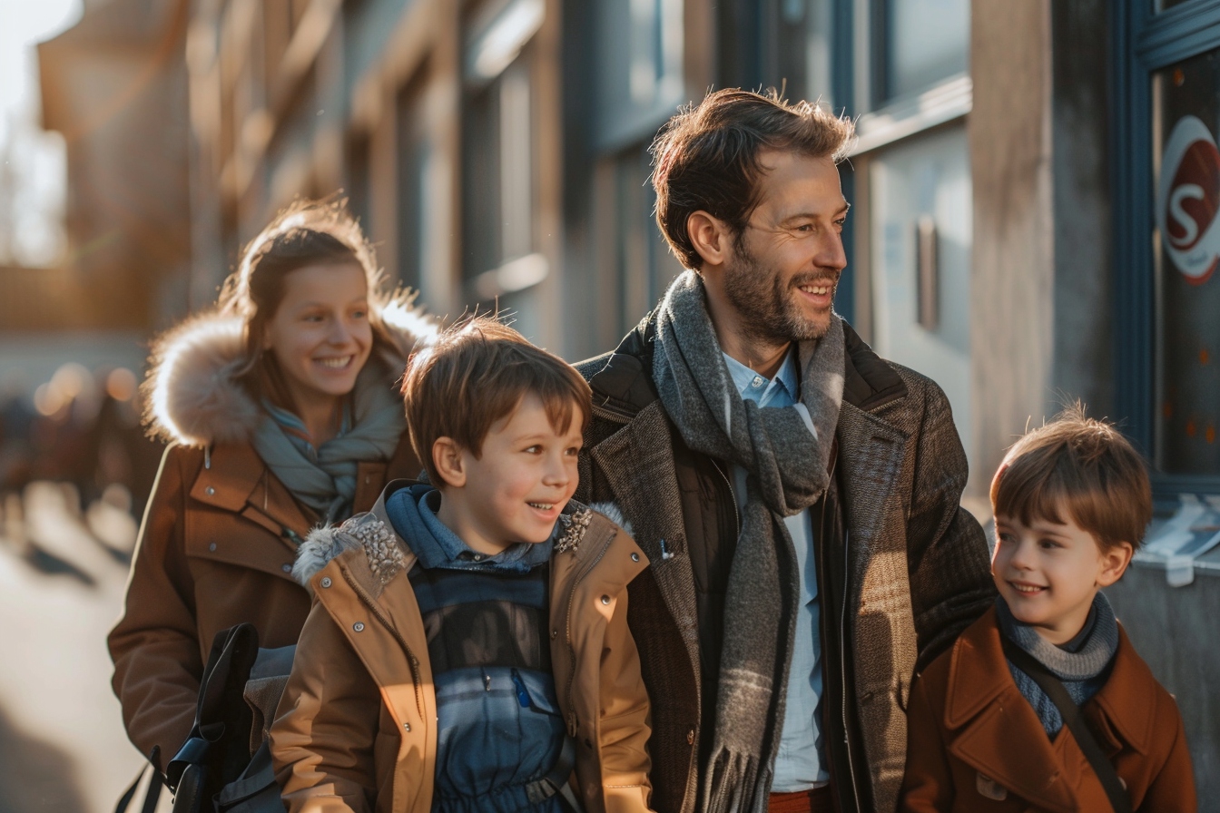 Enfants souriants se rendant à l'école dans un quartier résidentiel de Dijon, illustrant les options éducatives de qualité disponibles pour optimiser votre déménagement.