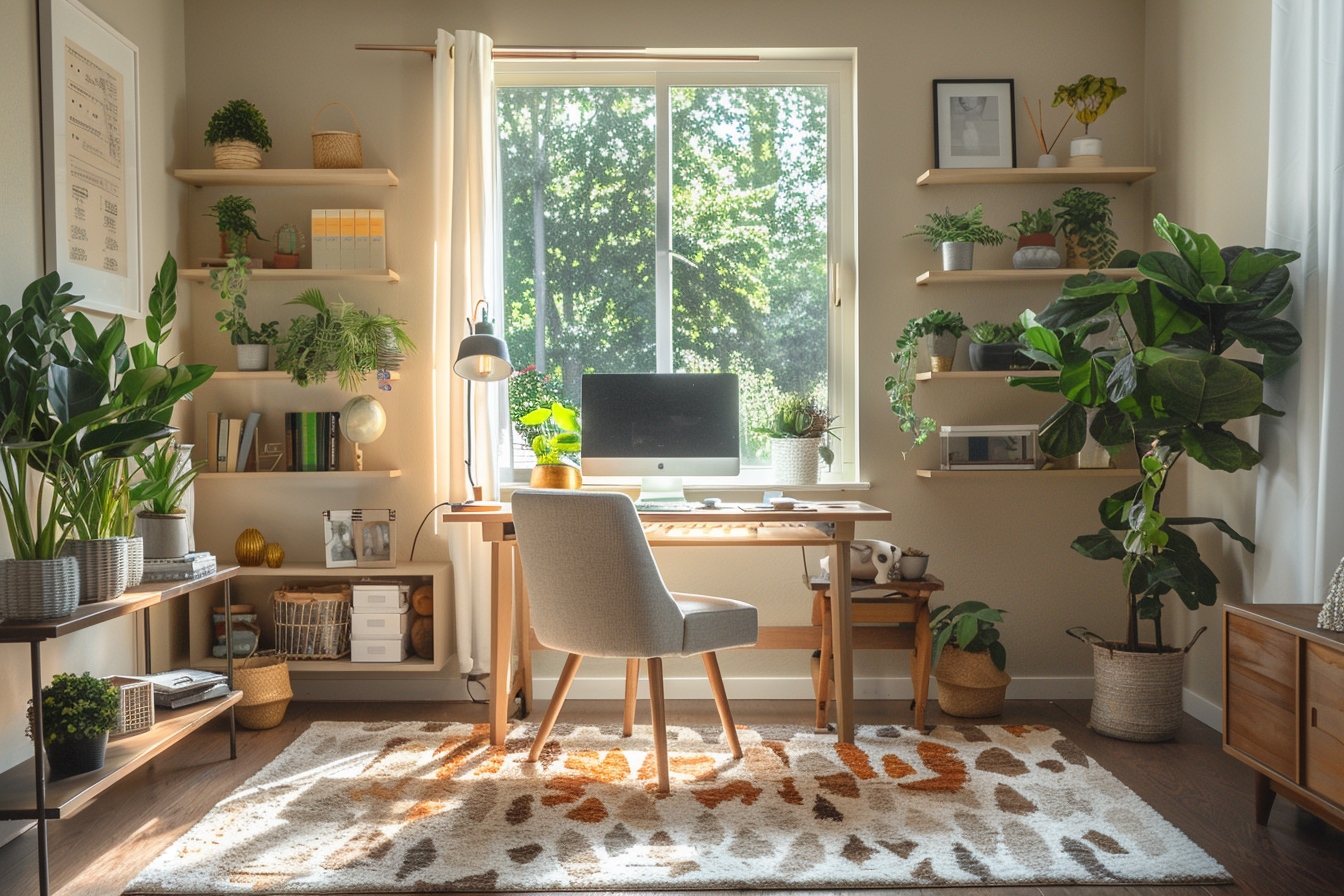 Idée créative pour aménager un coin bureau fonctionnel dans un petit appartement, maximisant l'espace disponible.