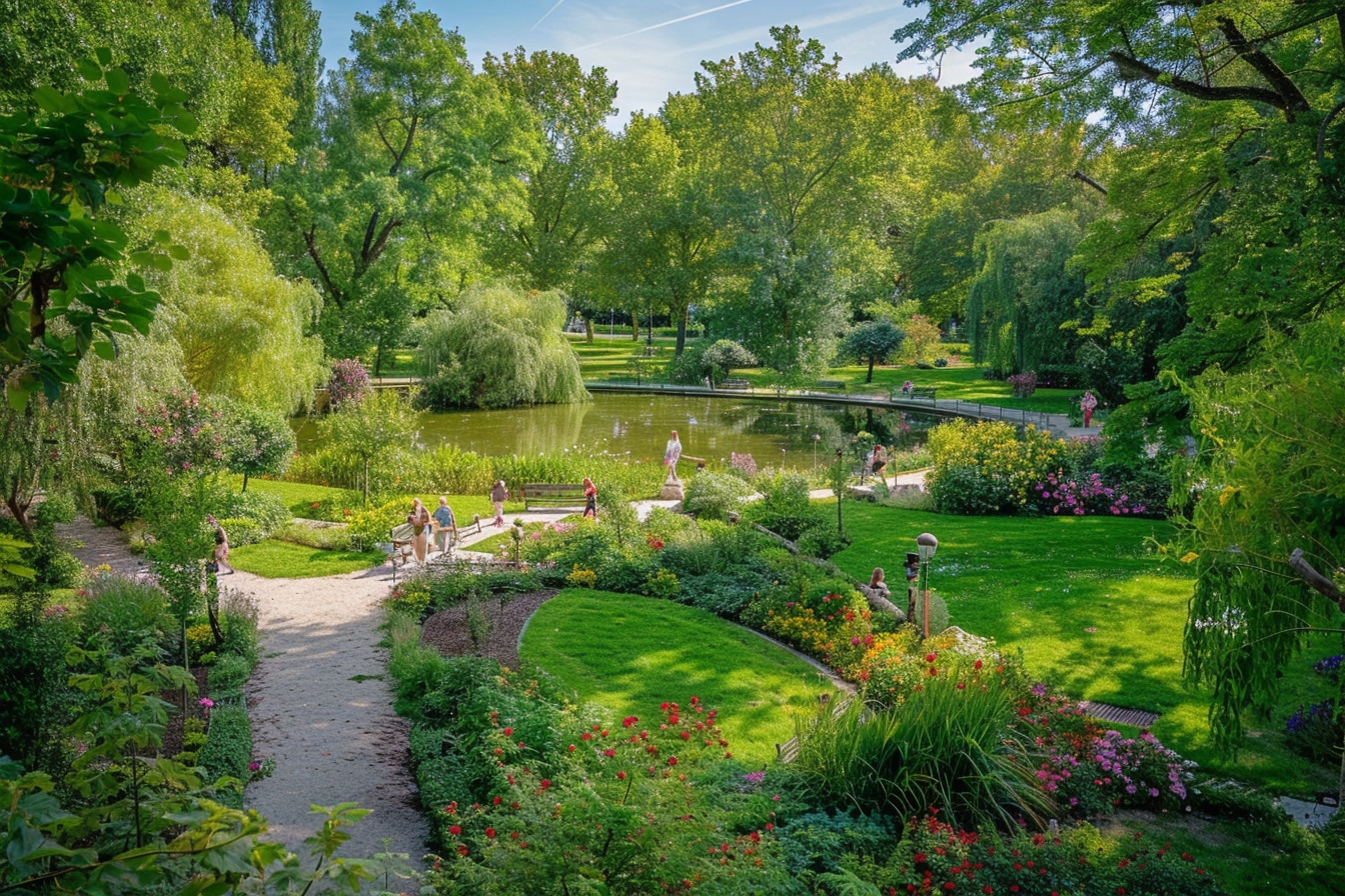 Vue panoramique d'un parc verdoyant à Dijon, illustrant les espaces verts luxuriants de la ville
