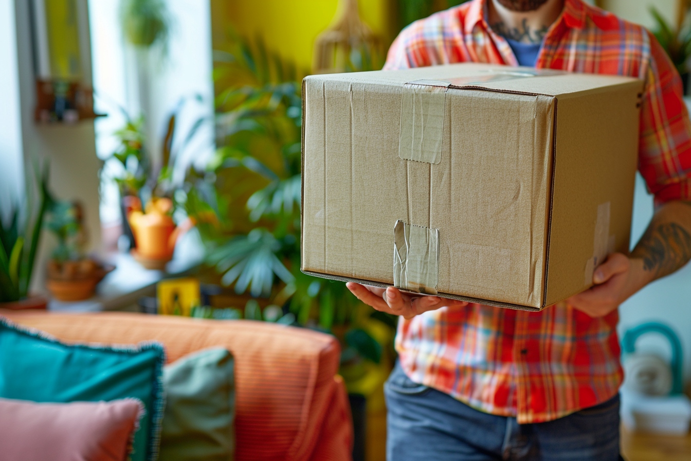 Une aide ménagère souriante préparant des cartons lors d'un déménagement serein à Dijon pour bénéficier d'une assistance efficace.